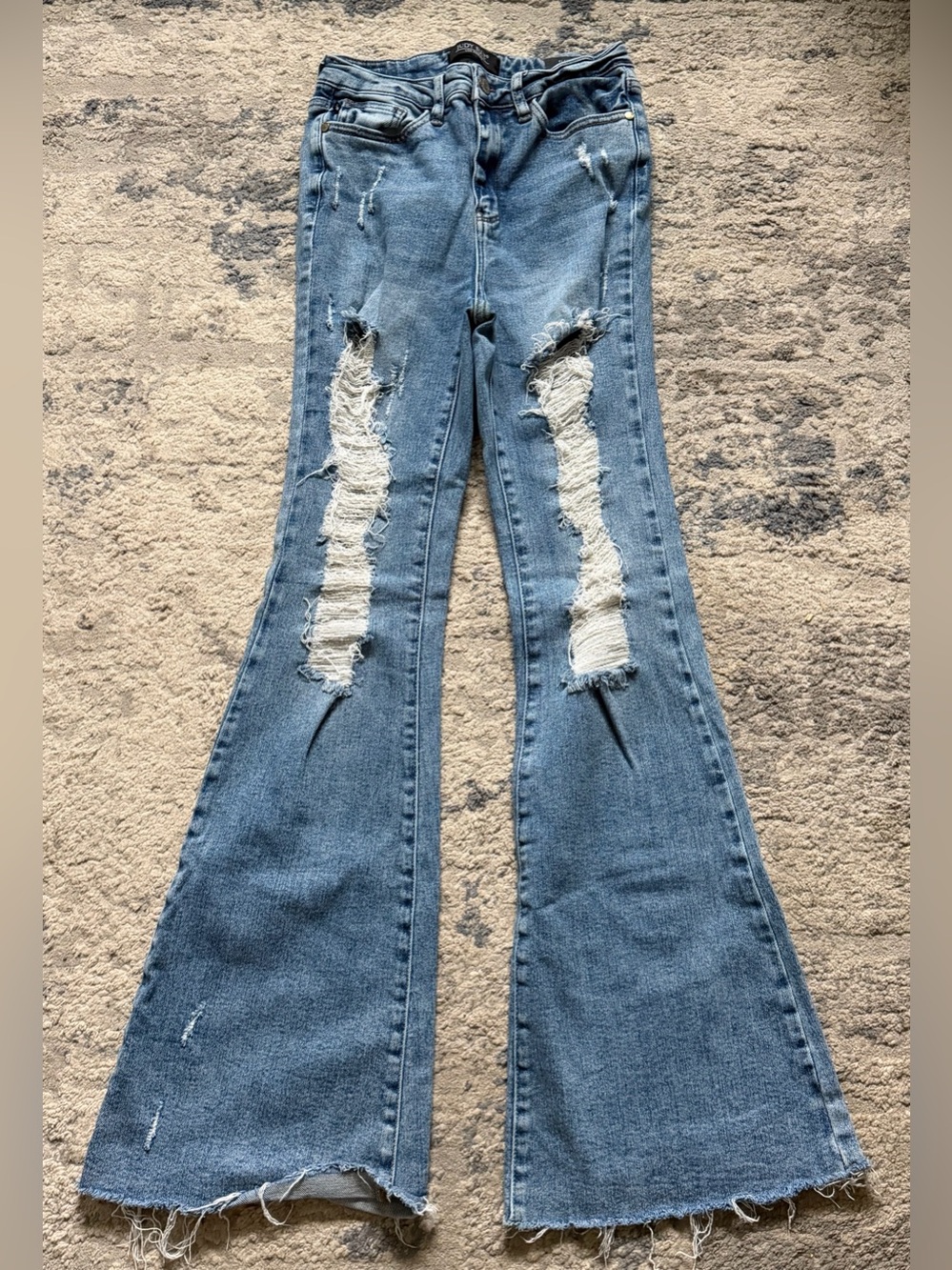 Judy Blue Women’s 3/26 Distressed Flare Jeans Raw Hem Stretch Denim